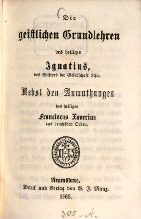 Die geistlichen Grundlehren des heiligen Ignatius