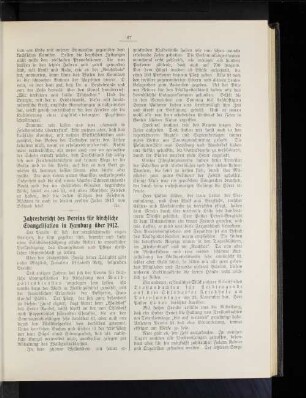 Jahresbericht des Vereins für kirchliche Evangelisation in Hamburg über 1912.