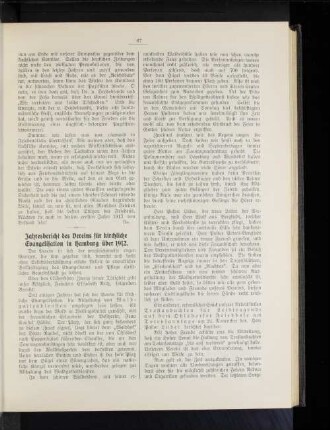 Jahresbericht des Vereins für kirchliche Evangelisation in Hamburg über 1912.