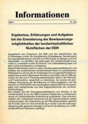 Parteiinformation der SED zu Fragen der Landwirtschaft