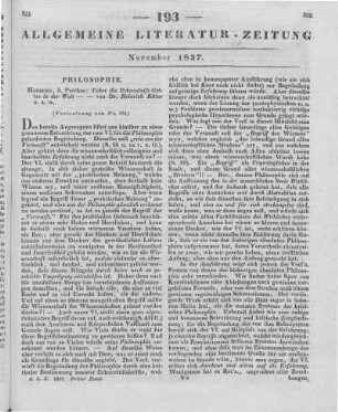 Ritter, H.: Über die Erkenntniß Gottes in der Welt. Hamburg: Perthes 1836 (Fortsetzung von Nr. 192)