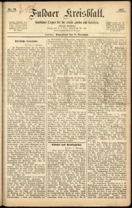 Erste Ausgabe vom Samstag, den 08. Dezember 1877.