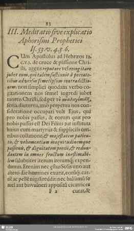 III. Meditatio sive explicatio Aphorismi Prophetici Is. 53. v. 4. 5. 6.