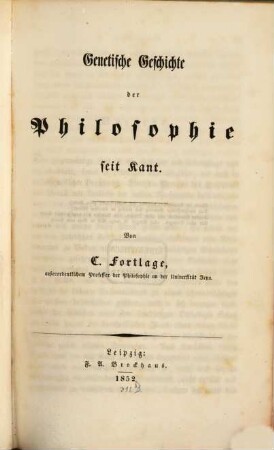 Genetische Geschichte der Philosophie seit Kant