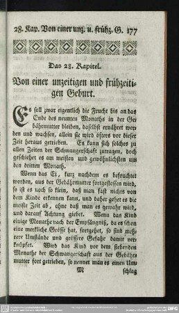 Das 28. Kapitel. Von einer unzeittigen und frühzeitigen Geburt