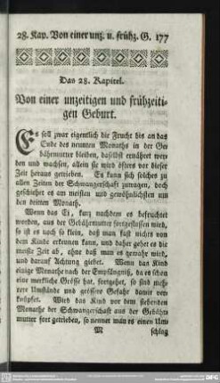 Das 28. Kapitel. Von einer unzeittigen und frühzeitigen Geburt