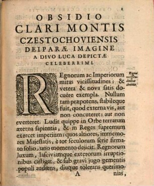 Obsidio Clari Montis Czȩstochoviensis : Dei Parae Imagine, A. D.ivo Luca De Pictae. In Regno Poloniae Celeberrimi. Ab Exercitu Suecorum, Duce Burchardo Mellero Generali Legato