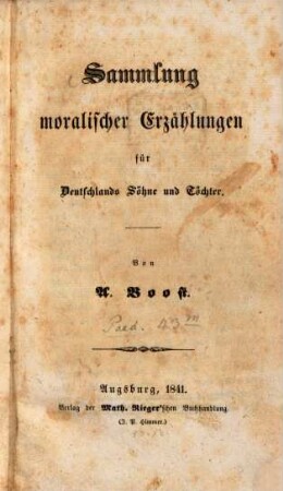 Sammlung moralischer Erzählungen für Deutschlands Söhne und Töchter. 1