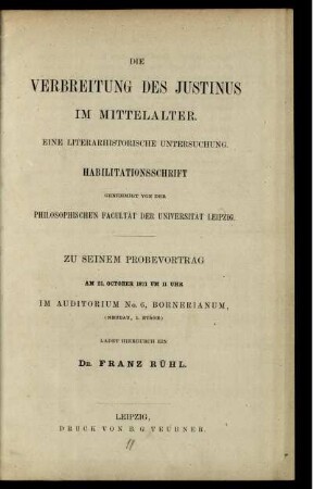 Die Verbreitung des Justinus im Mittelalter : Eine literarhistorische Untersuchung