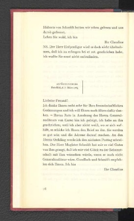 An Gerstenberg Reinfeld, den 7. März 1763