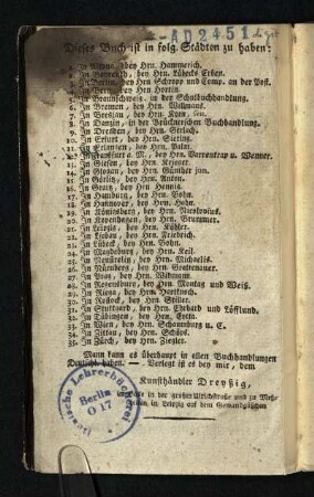 Dieses Buch ist in folgenden Staedten zu haben ...