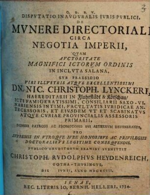 Disp. inaug. ... de munere directoriali circa negotia Imperii