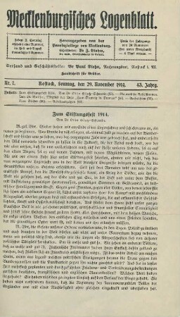 Nr. 7. Rostock, Sonntag, den 29. November 1914.