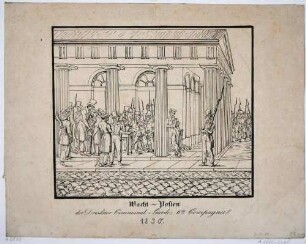 Die Wache der Dresdner Kommunalgarde in Dresden, während der Revolutionsunruhen 1830/31