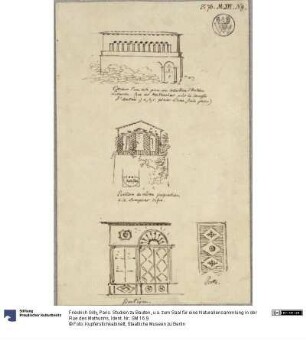 Paris. Studien zu Bauten, u.a. zum Saal für eine Naturaliensammlung in der Rue des Mathurins