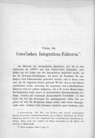 Ueber die Cotes'ischen Integrations-Factoren. (1863)