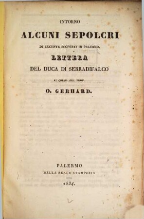 Intorno alcuni Sepolcri di Recente scoperti in Palermo : Lettera
