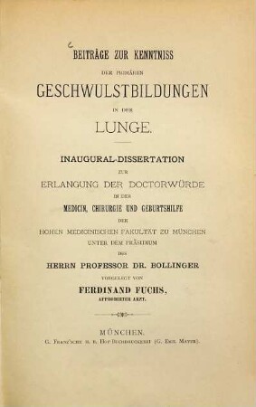 Beiträge zur Kenntniss der primären Geschwulstbildungen in der Lunge