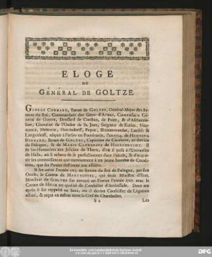 Eloge Du Général De Goltze.