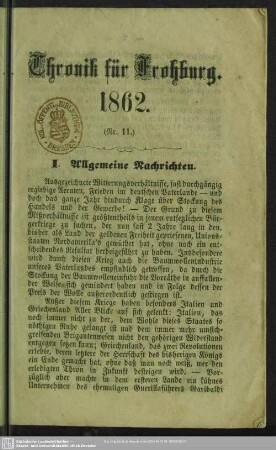 11.1862: Chronik von Frohburg und Umgebung