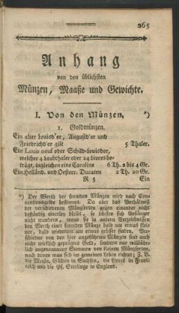 Anhang. Von den üblichen Münzen, Maaßen und Gewichten