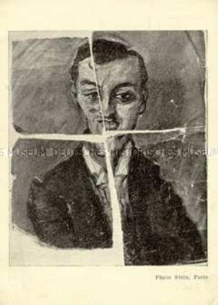 Postkarte mit zerstörtem Portrait Oskar Kokoschkas