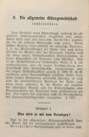 B. Die allgemeine Gütergemeinschaft insbesondere.