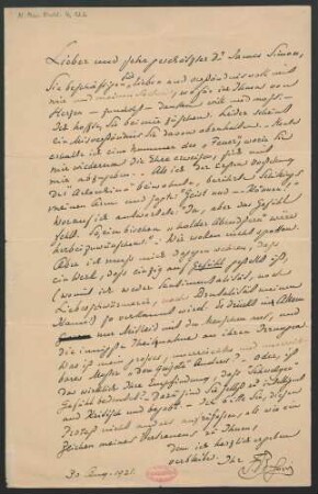 Brief an James Simon : 30.08.1921