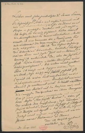 Brief an James Simon : 30.08.1921