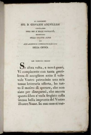 Al Chiarissimo Sig. Giovanni Angvillesi...