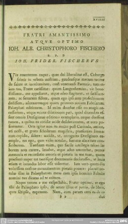 Fratri Amantissimo Atque Optimo Ioh. Alb. Christophoro Fischero [Praefatio Editionis Primae]
