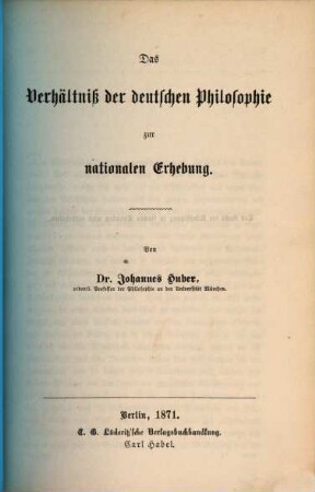 Das Verhältniß der deutschen Philosophie zur nationalen Erhebung