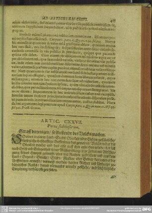 Artic. CXXVII. Poena seditiosorum. Straff derjenigen, so Auffruhr des Volcks machen