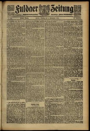 Erste Ausgabe vom Montag, den 02. September 1912.