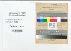 Entnazifizierung Alois Beckmann , geb. 21.06.1904 (Polizeianwaerter)