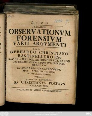 Decadem Observationvm Forensivm Varii Argvmenti