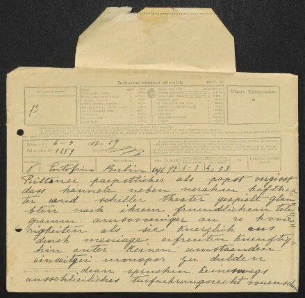 Brief von Felix Hollaender an Gerhart Hauptmann