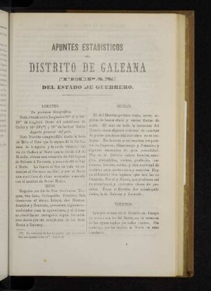 Apuntes Estadisticos del Distrito de Galeana (Tecpan) del Estado de Guerrero.