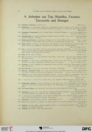 9. Arbeiten aus Ton, Majolika, Fayence, Terracotta und Steingut (Nr. 1453-1552)
