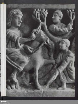 Christi Einzug in Jerusalem. Einzelfeld vom Adelfia - Sarkophag im Museo Nazionale