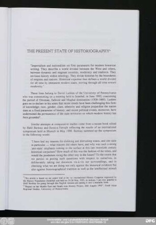 The Present State Of Historiography
