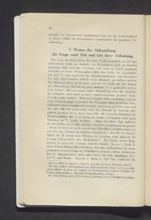 V. Wesen der Abhandlung, die Frage nach Zeit und Ort ihrer Abfassung.