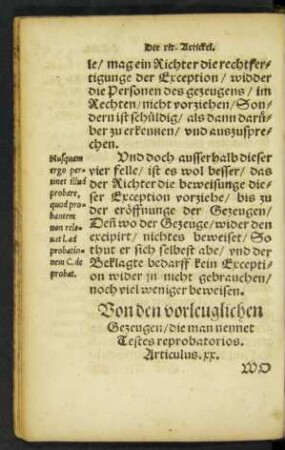 Von den vorleuglichen Gezeugen ... Articulus. xx.