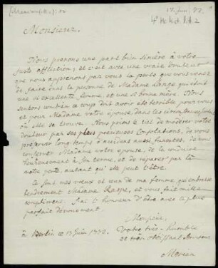 Brief von Jean-Bernard Mérian an Rudolf Erich Raspe