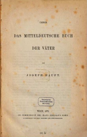 Ueber das mitteldeutsche Buch der Väter