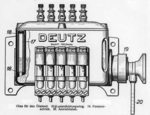 Rohöl-Zweitaktmotor, Druckschmierapparat, Ansicht (Deutz, Köln) : Technikgeschichte | Maschinenbau | Kraftmaschinen | Gasgeneratoren, Gasmaschinen