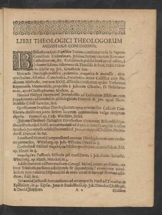 Libri Theologici Theologorum Augustanae Confessionis.