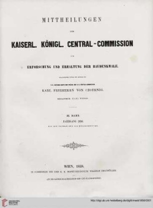 3: Mittheilungen der K.K. Central-Commission zur Erforschung und Erhaltung der Baudenkmale