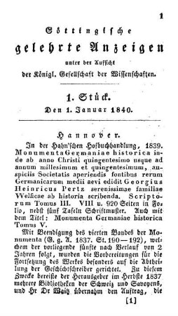Göttingische gelehrte Anzeigen unter der Aufsicht der königl. Gesellschaft der Wissenschaften. 1.Stück. Den 1.Januar 1840. [-] 105. Stück. Den 29. Junius 1840.
