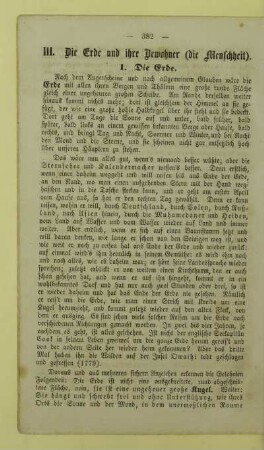 III. Die Erde und ihr Bewohner (die Menschheit)